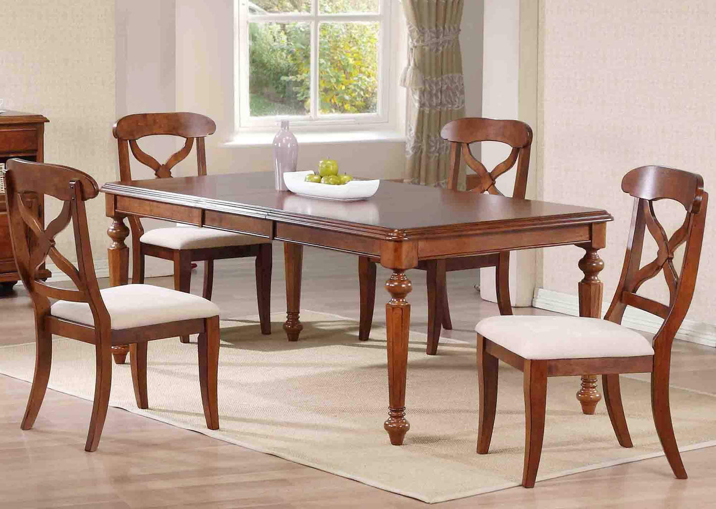 Sunset Trading Andrews Butterfly Leaf Dining Set with X-back Chairs – Chestnut (5 Piece)