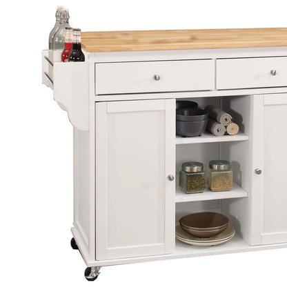 Benzara Wood Kitchen Cart, 2 Door Cabinet, Natural Brown, White