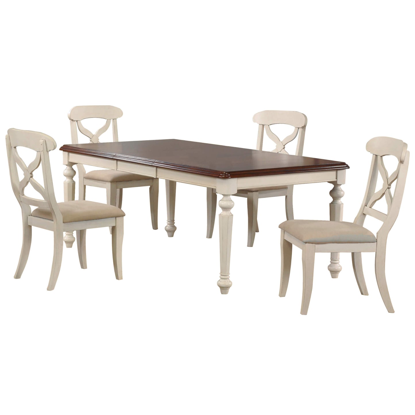 Sunset Trading Andrews Butterfly Leaf Dining Set with X-back Chairs- Antique White & Chestnut (5 Piece)