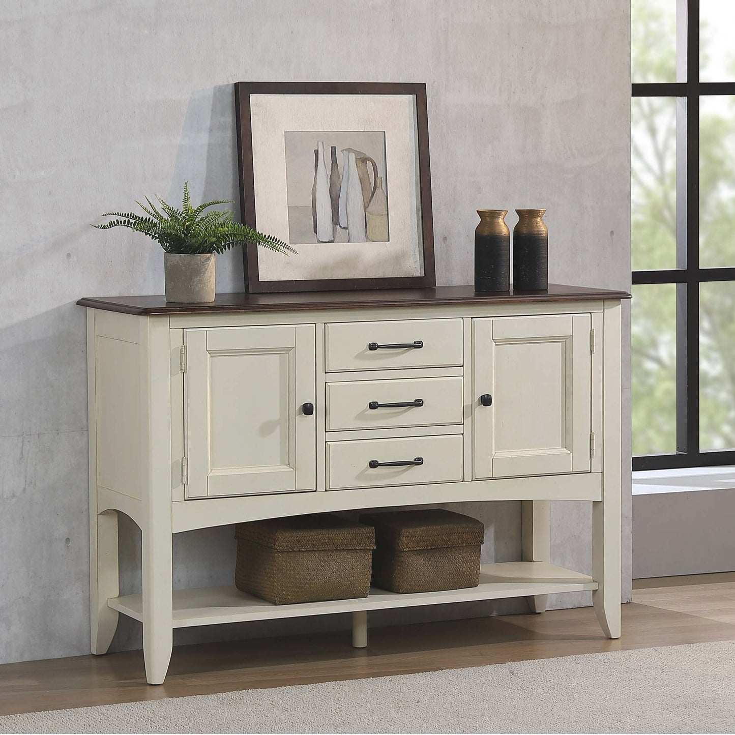 Sunset Trading Andrews Sideboard – Antique White & Chestnut