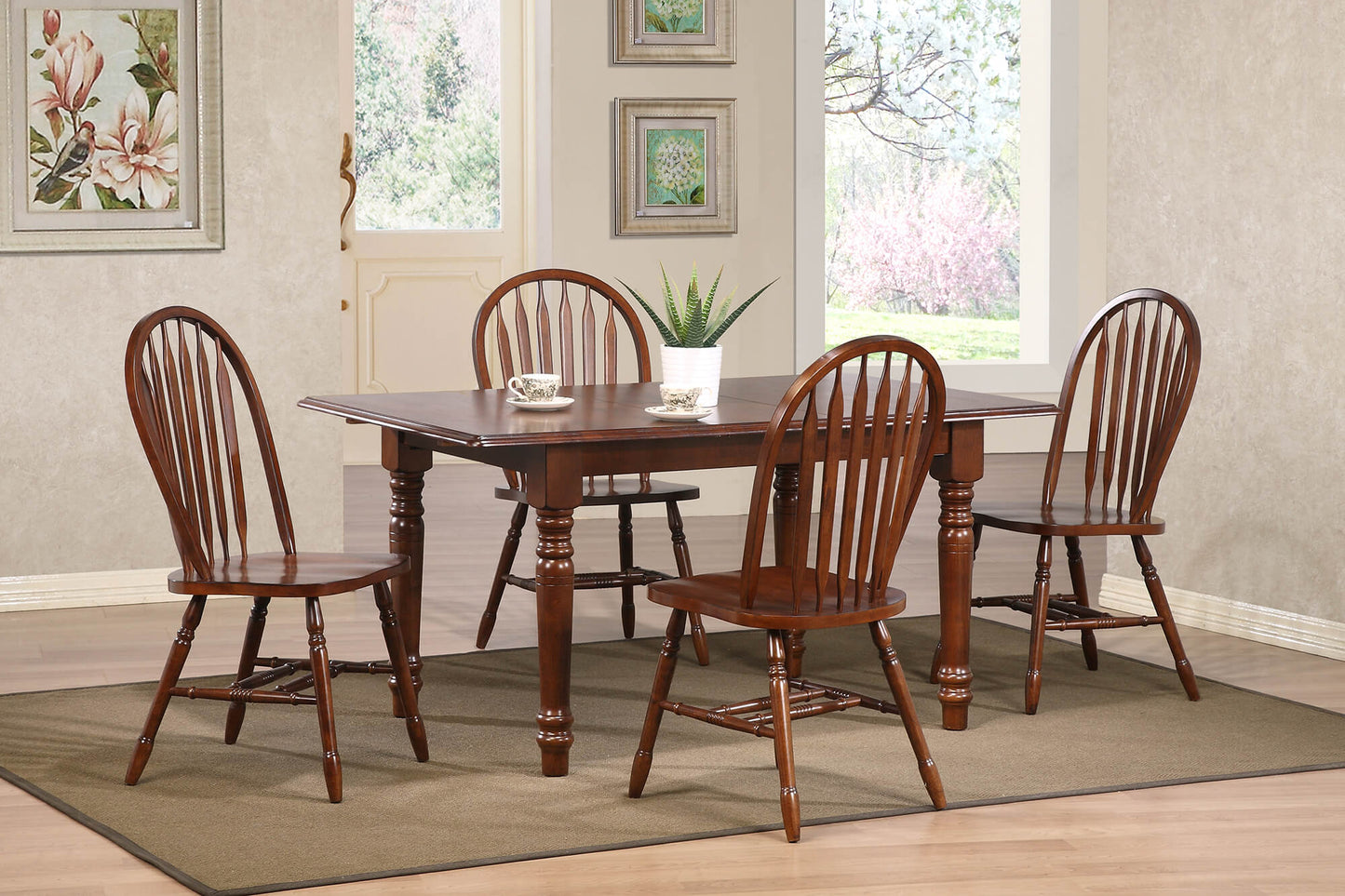 Sunset Trading Andrews Butterfly Leaf 5 PC Dining Set with Arrowback Chairs – Chestnut