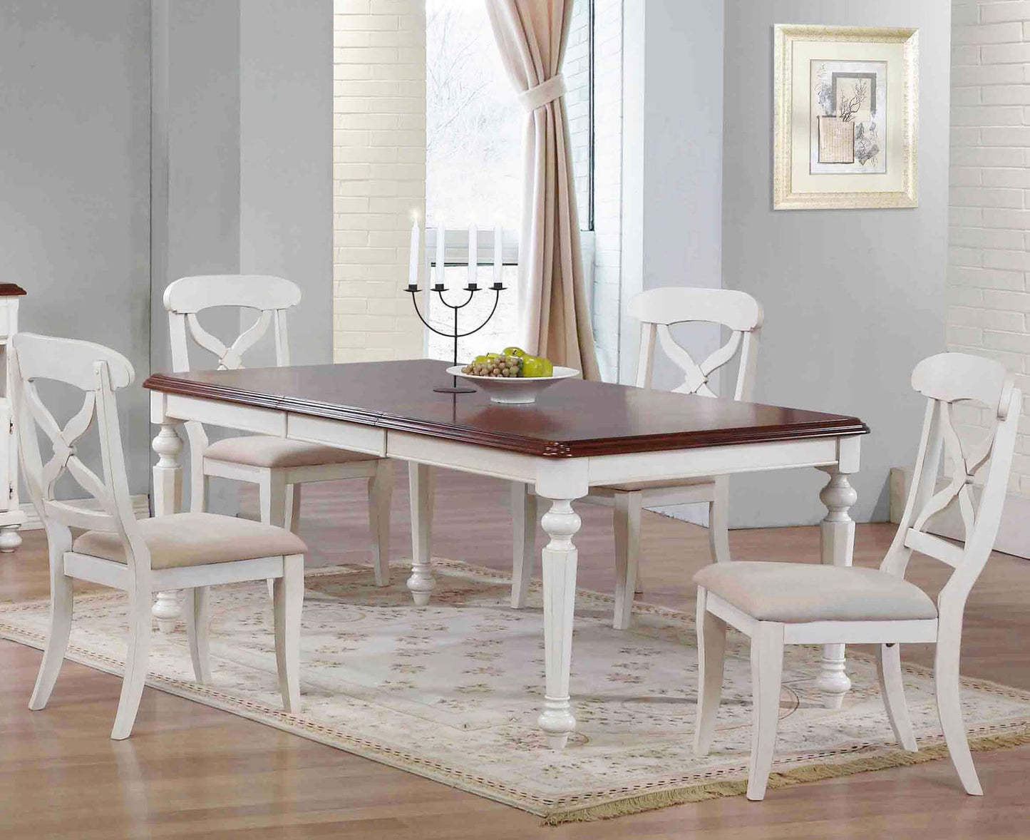 Sunset Trading Andrews Butterfly Leaf Dining Set with X-back Chairs- Antique White & Chestnut (5 Piece)