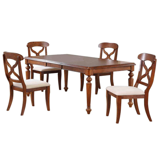 Andrews Butterfly Leaf Dining Set with X-back Chairs – Chestnut (5 Piece)