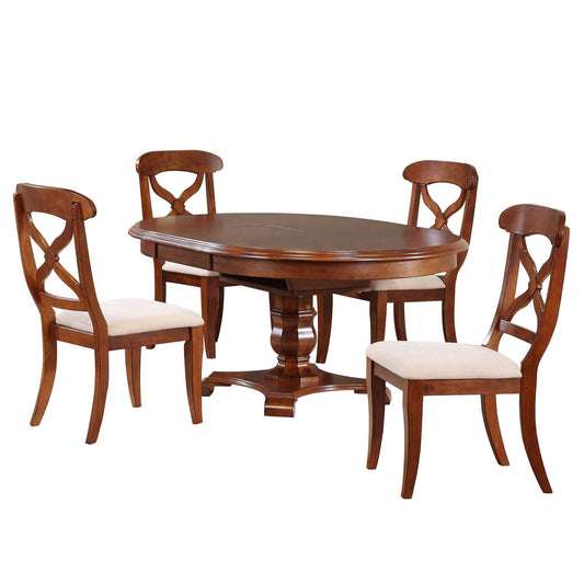 Andrews Butterfly Leaf Dining Set with X-back Chairs – Chestnut (5 Piece)