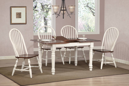 Sunset Trading Andrews Butterfly Leaf 5 PC Dining Set with Windsor Spindleback Chairs – Antique White & Chestnut