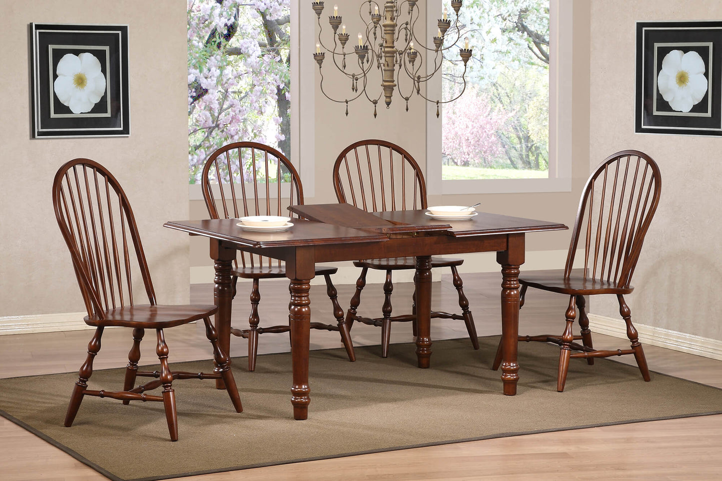 Sunset Trading Andrews Butterfly Leaf Dining Set with four Windsor Chairs