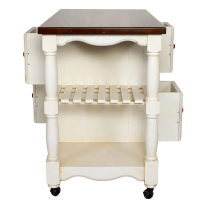 Sunset Trading Andrews 4 Drawer Kitchen Cart – Antique White & Chestnut