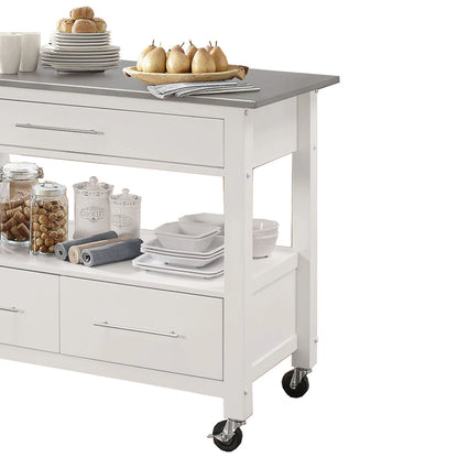 Benzara Kitchen Cart With Stainless Steel Top, Gray & White