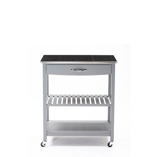 Benzara 38 Inch 2 Tier Kitchen Cart Island, Shelf, Steel Top, Lock Casters, Gray