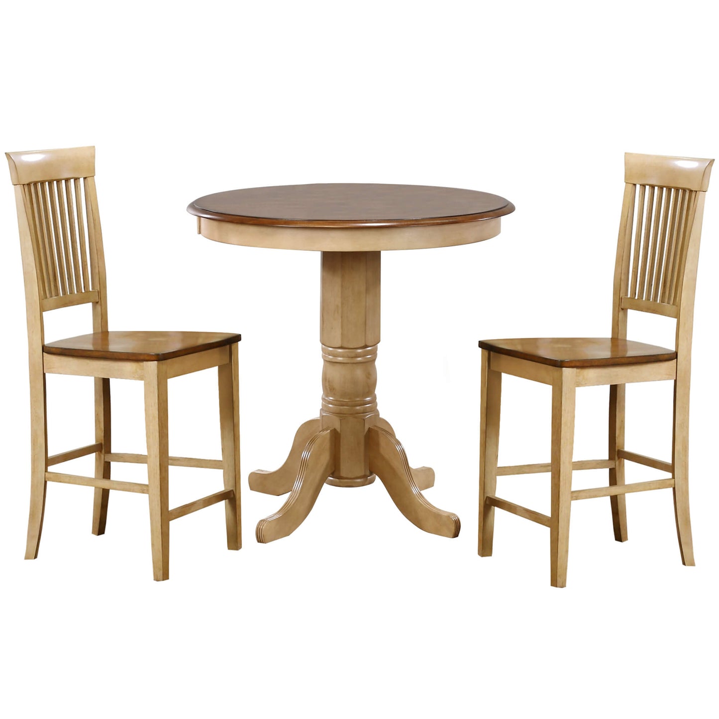 Sunset Trading Brook Round Pub Table Set w/Fancy Slat Stools (3 piece)