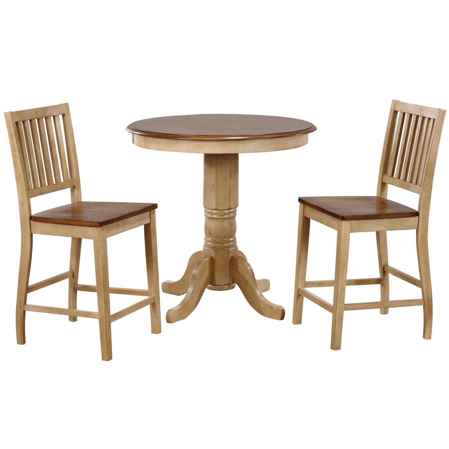 Sunset Trading Brook Round Pub Table Set w/Slat Back Stools (3 piece)