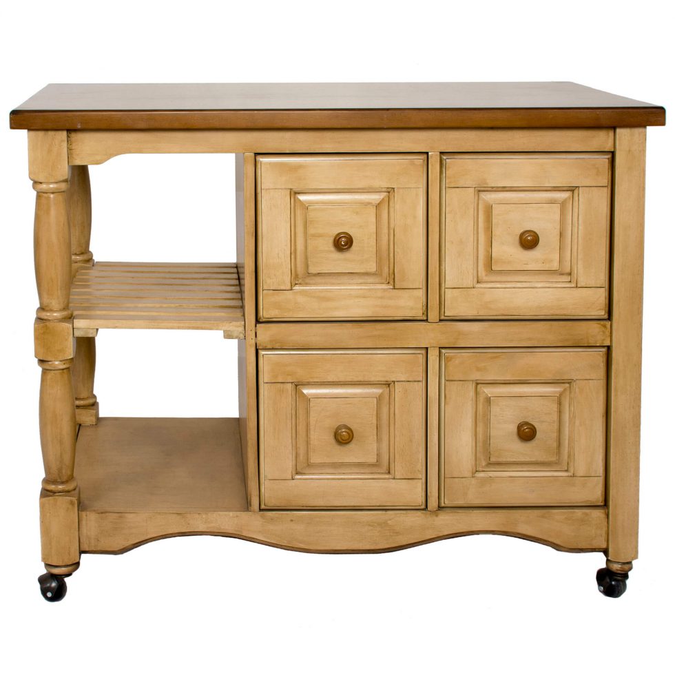 Sunset Trading Brook 4 Drawer Kitchen Cart – Pecan & Wheat