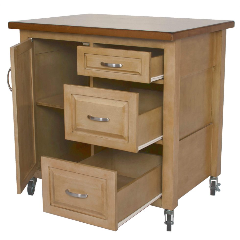 Sunset Trading Brook 3 Drawer Kitchen Cart – Distressed Pecan & Wheat