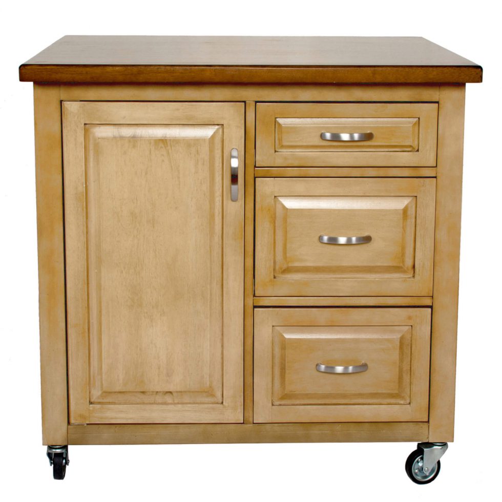 Sunset Trading Brook 3 Drawer Kitchen Cart – Distressed Pecan & Wheat