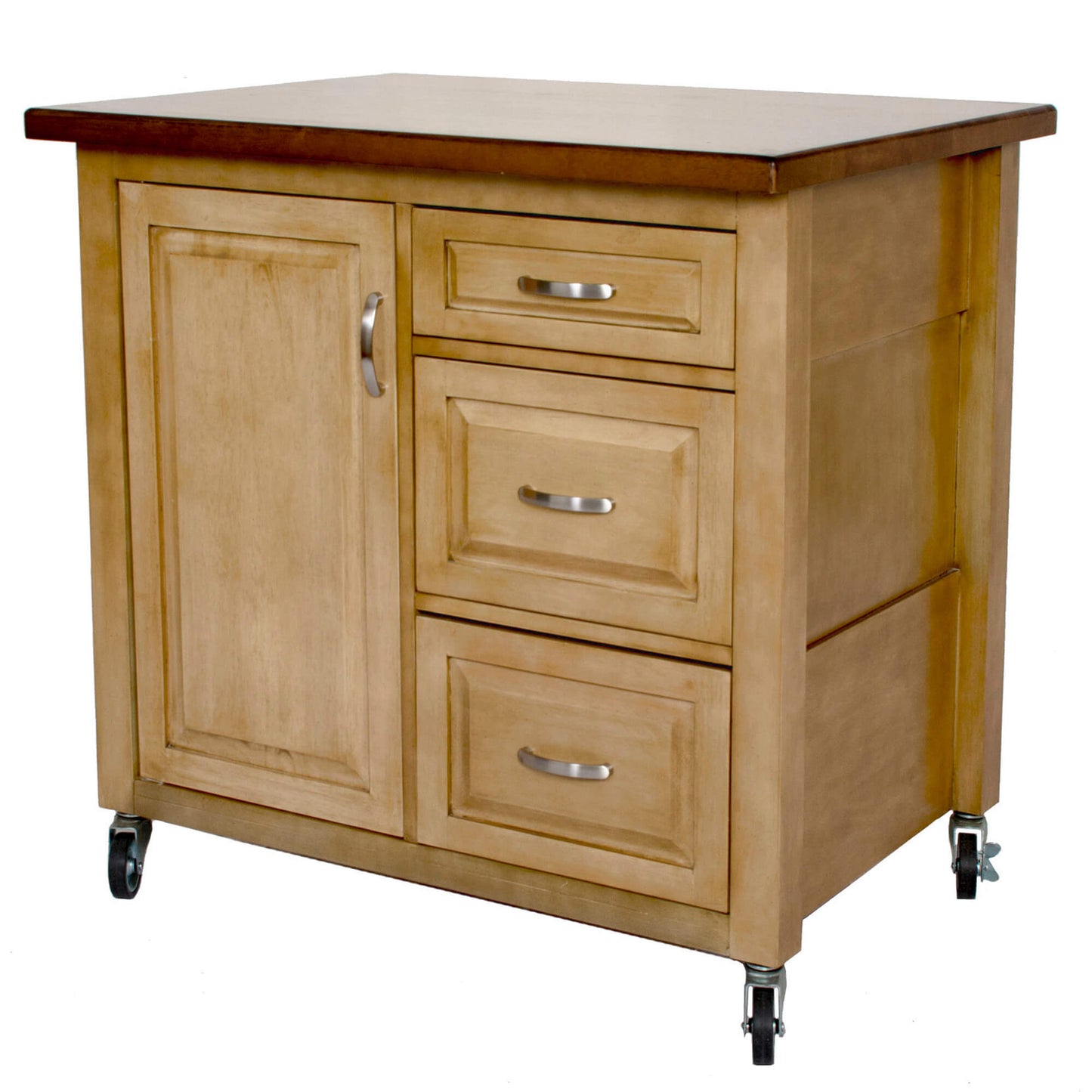 Sunset Trading Brook 3 Drawer Kitchen Cart – Distressed Pecan & Wheat