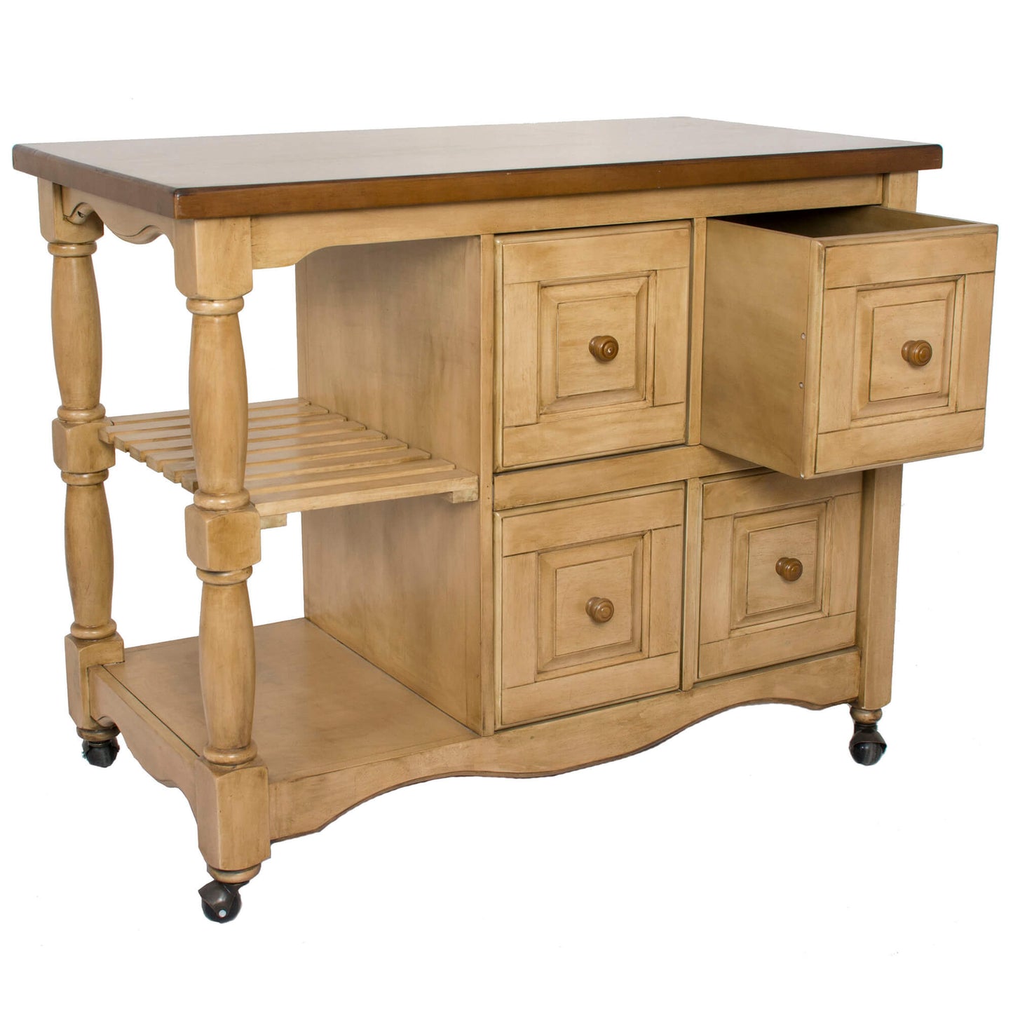 Sunset Trading Brook 4 Drawer Kitchen Cart – Pecan & Wheat