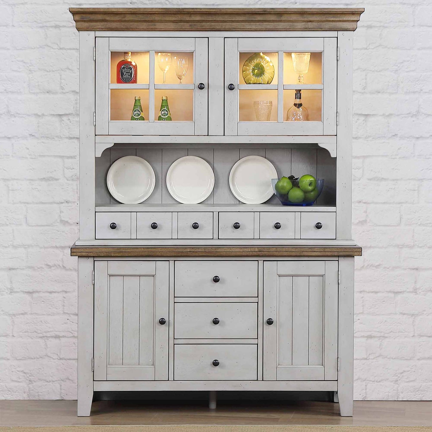 Sunset Trading Country Grove Buffet and Lighted Hutch – Gray Oak