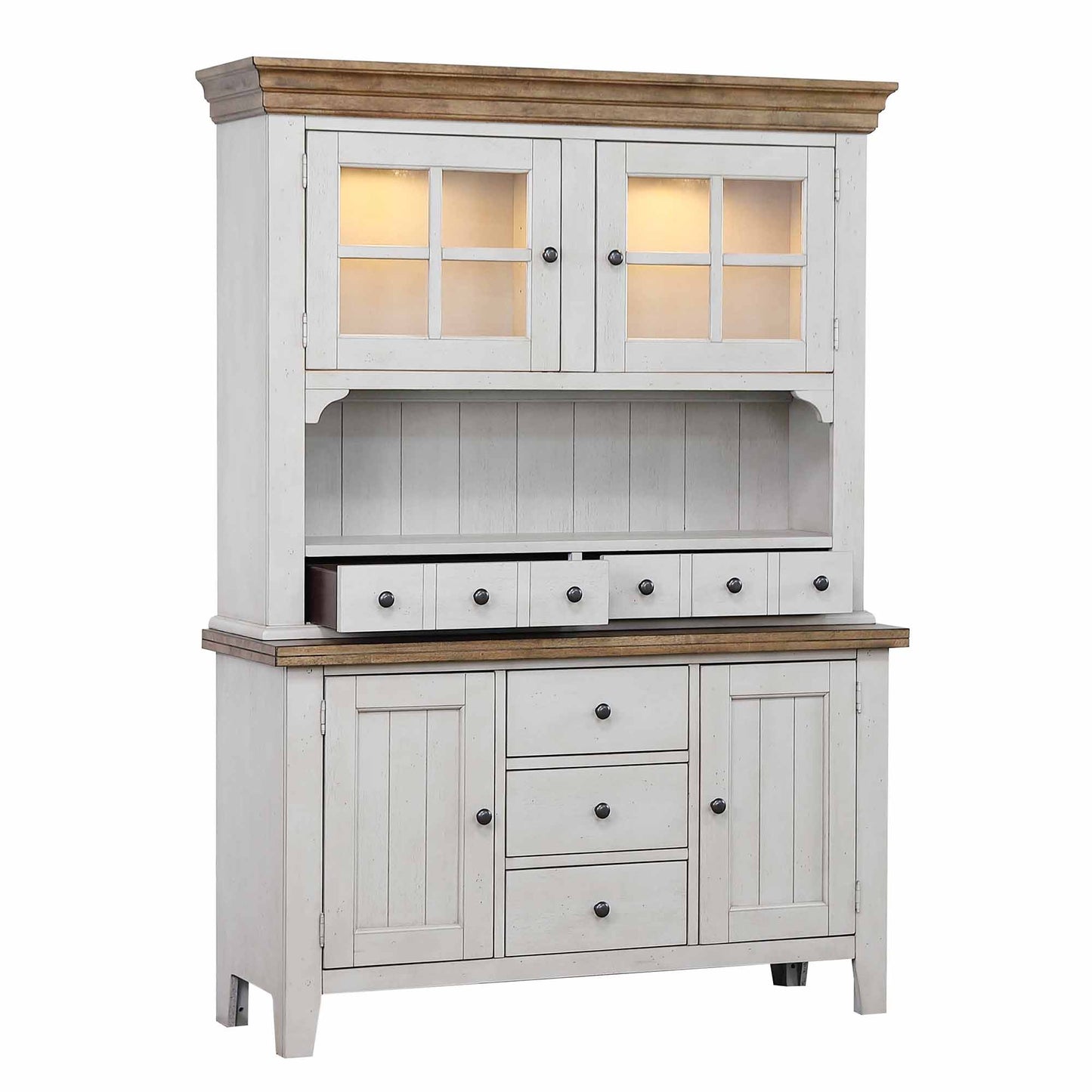 Sunset Trading Country Grove Buffet and Lighted Hutch – Gray Oak