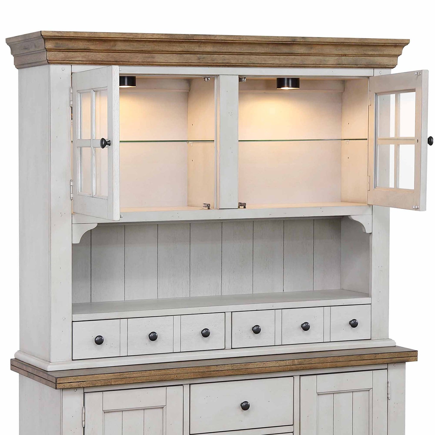 Sunset Trading Country Grove Buffet and Lighted Hutch – Gray Oak