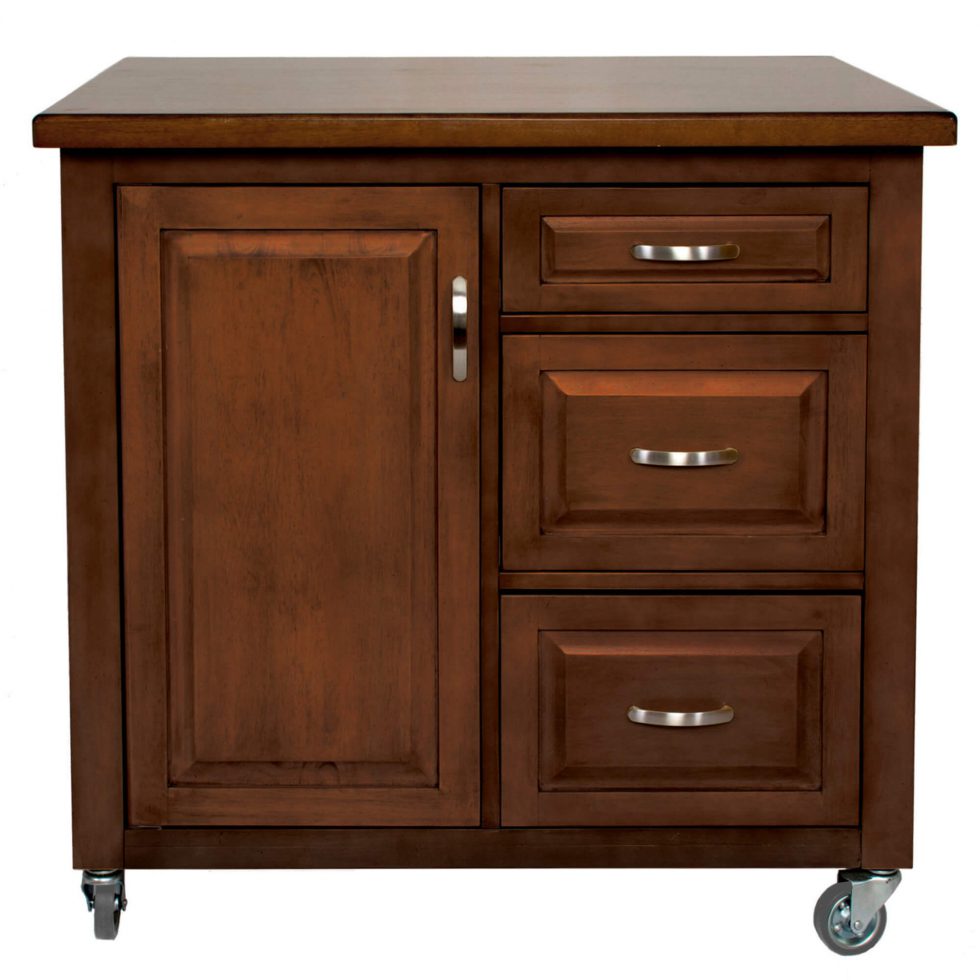 Sunset Trading Andrews 3 Drawer Kitchen Cart – Distressed Chestnut