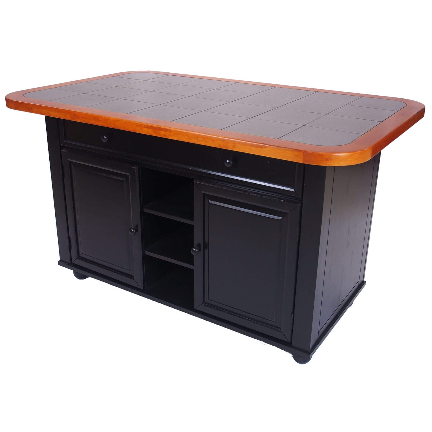 Sunset Trading Antique Black & Cherry Tile Top Kitchen Island