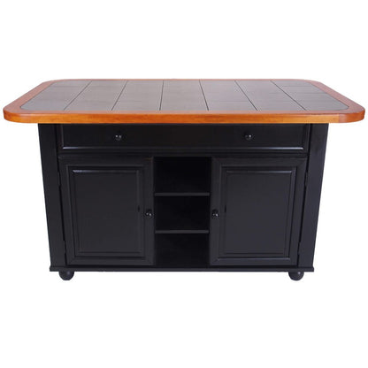 Sunset Trading Antique Black & Cherry Tile Top Kitchen Island