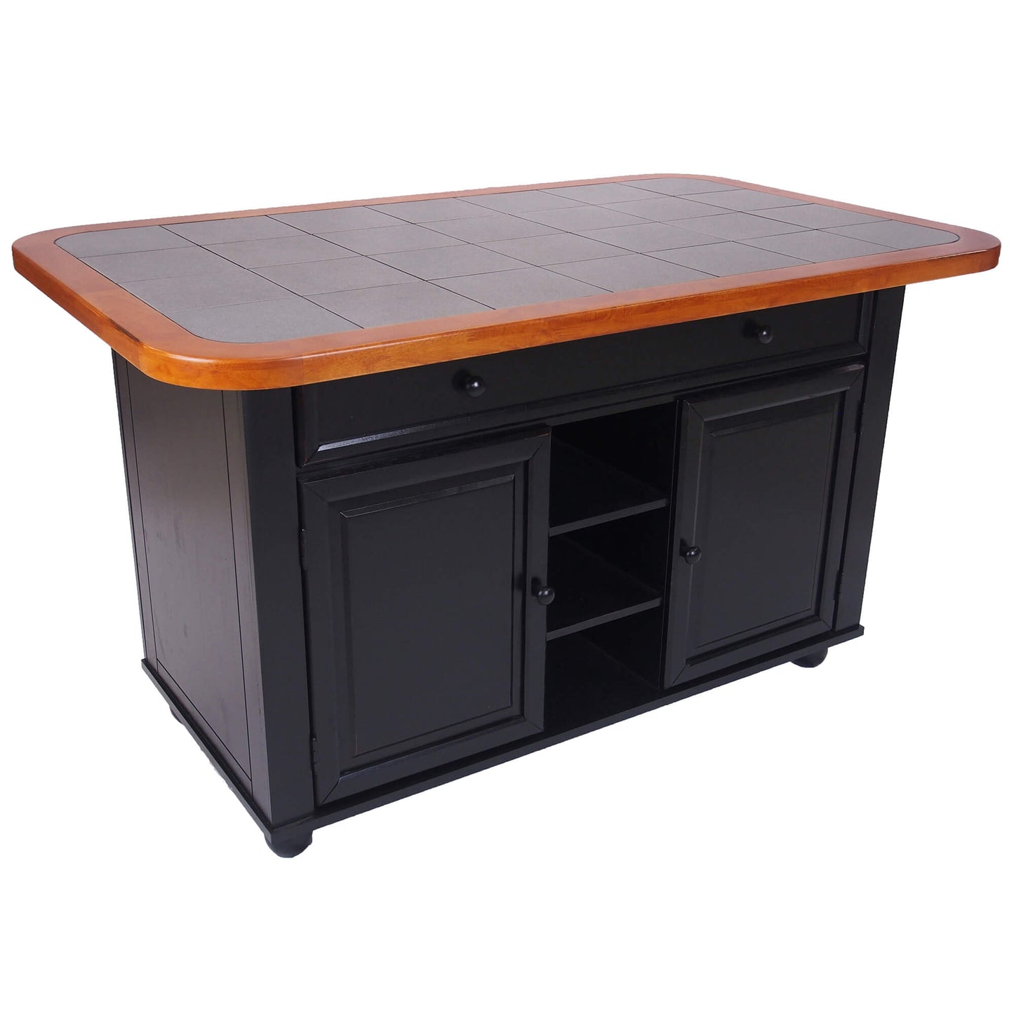 Sunset Trading Antique Black & Cherry Tile Top Kitchen Island