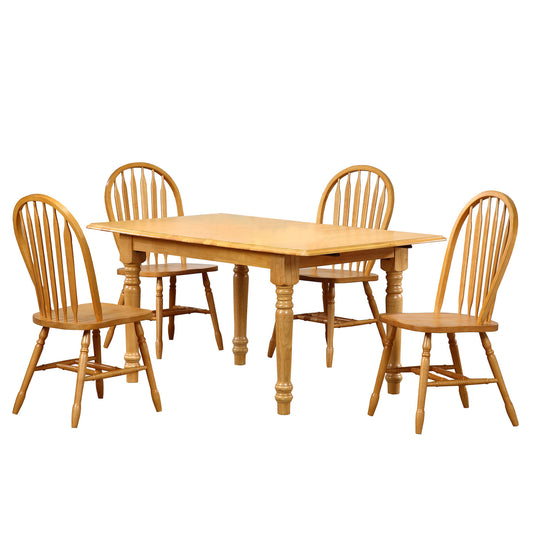 Light Oak Butterfly Leaf Dining Set with Arrowback Chairs (5 Piece)