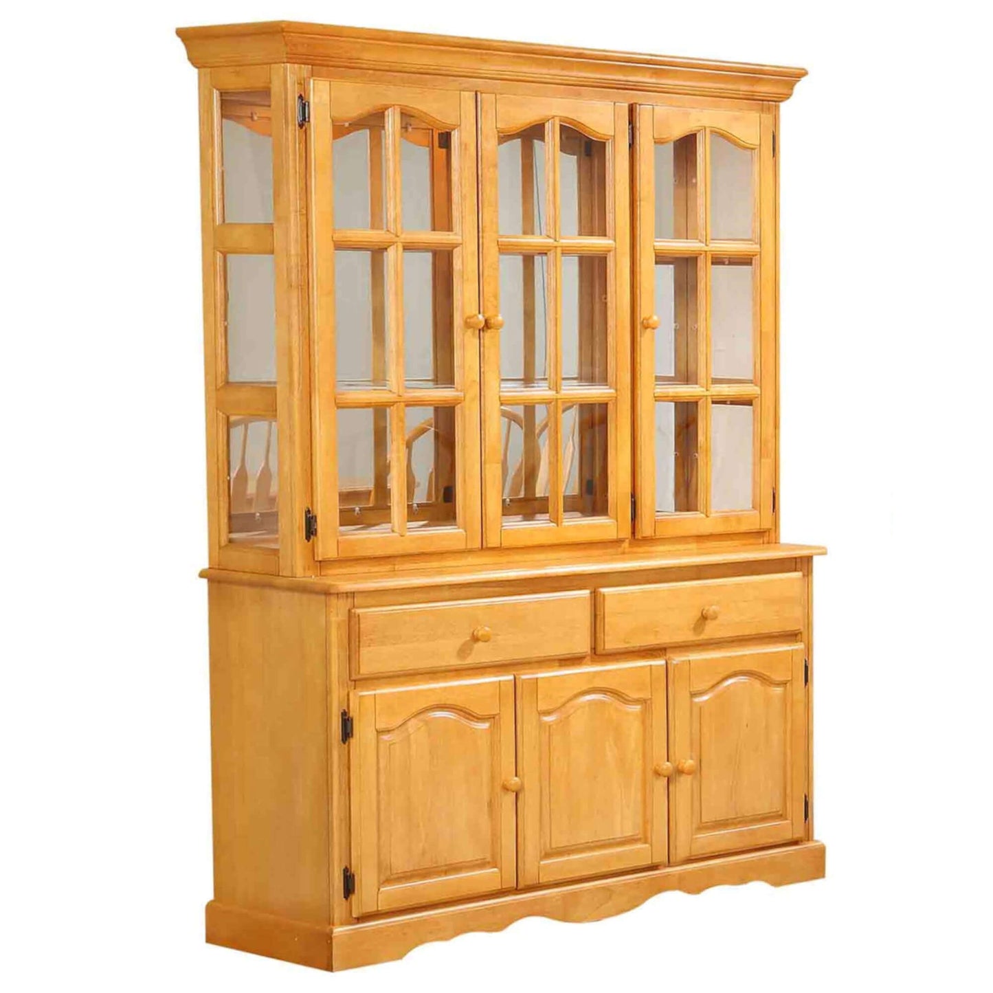 Sunset Trading 3 Door Buffet and Lighted Hutch – Light Oak