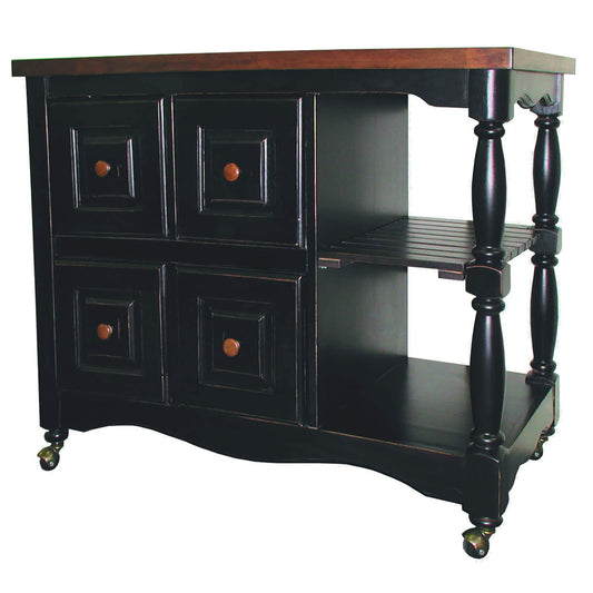 Sunset 4 Drawer Kitchen Cart – Antique Black & Cherry