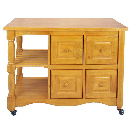 Sunset 4 Drawer Kitchen Cart – Light Oak