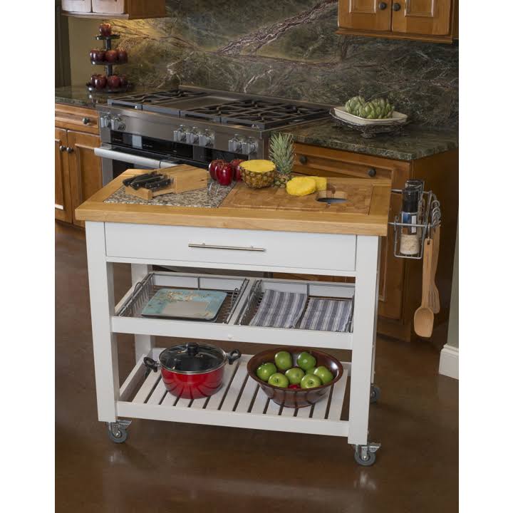 Chris & Chris Pro Chef Kitchen Island Prep Station Granite Top - White