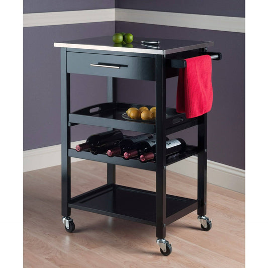 Winsome Anthony Portable Kitchen Cart with Stainless Steel Top - Black