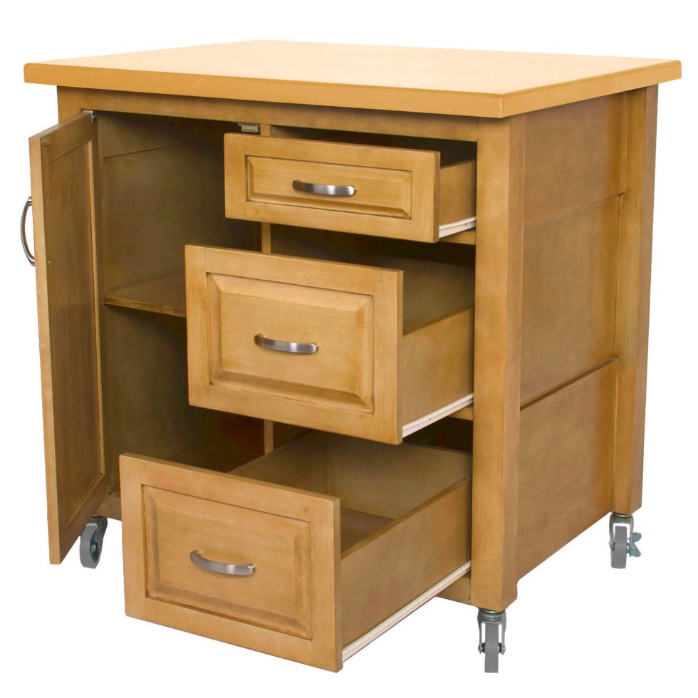 Sunset Trading Oak Selections 3 Drawer Kitchen Cart – Light-Oak