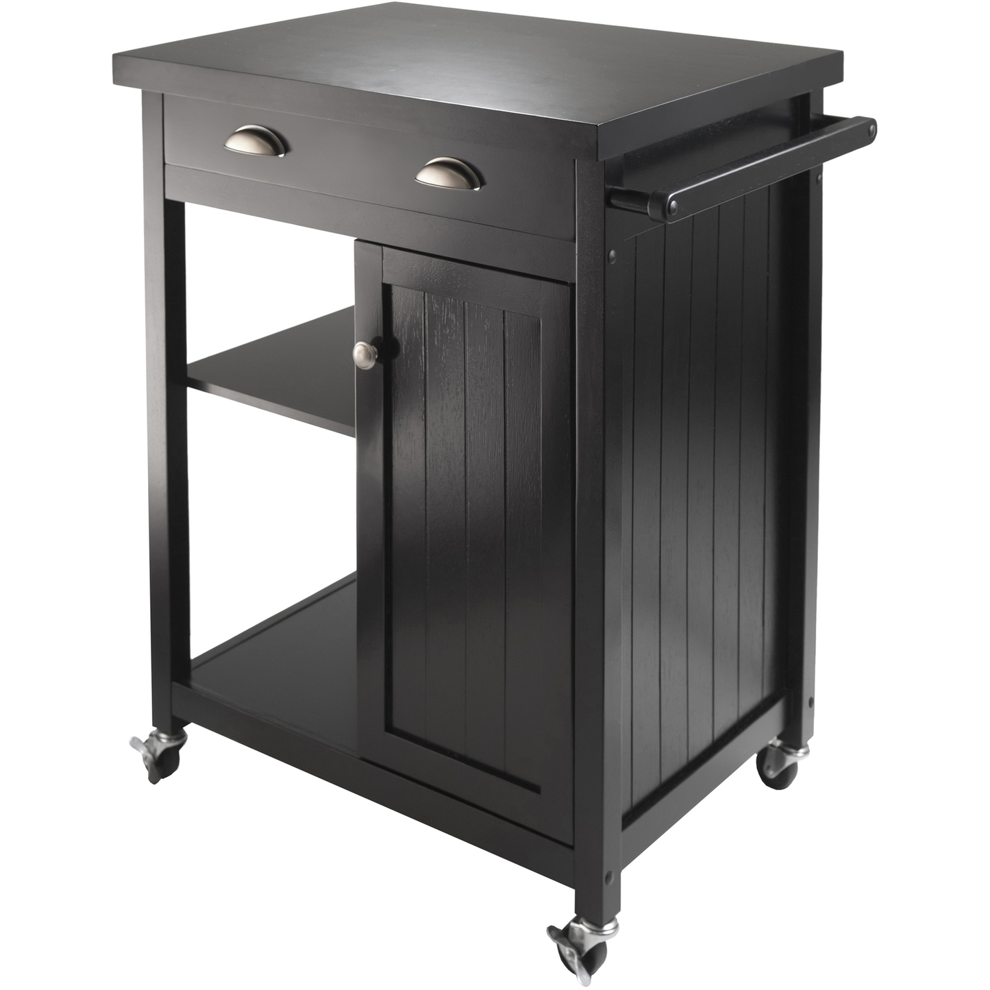 Winsome Timber Kitchen Cart with Wheels and Wainscot Panel - Black -  - 1