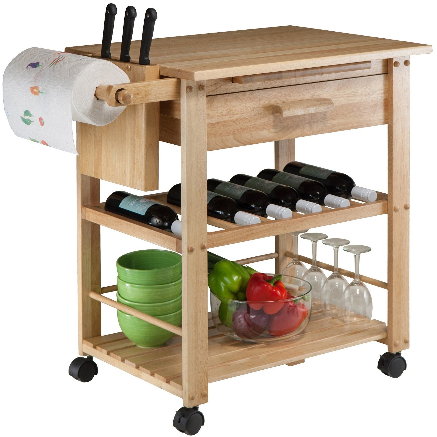 Winsome Finland Portable Kitchen Cart with Wine Rack -  - 4