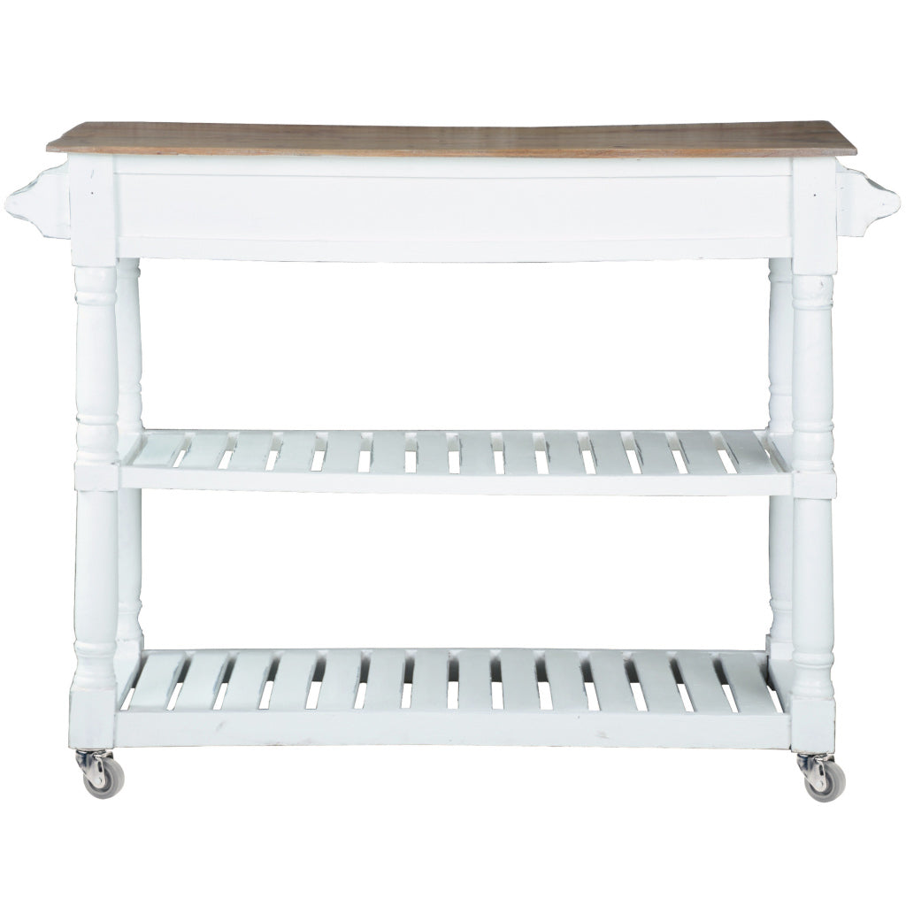 Cottage Kitchen Island Cart – Distressed White with Salvage Finish Top